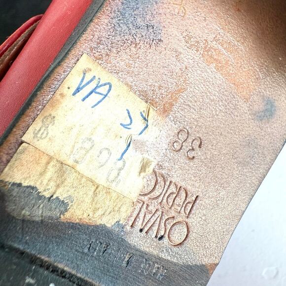 Osvaldo Pericoli Buckle Heels Red Leather Slip On Western 38 Italy Vintage 7.5 - Picture 5 of 6